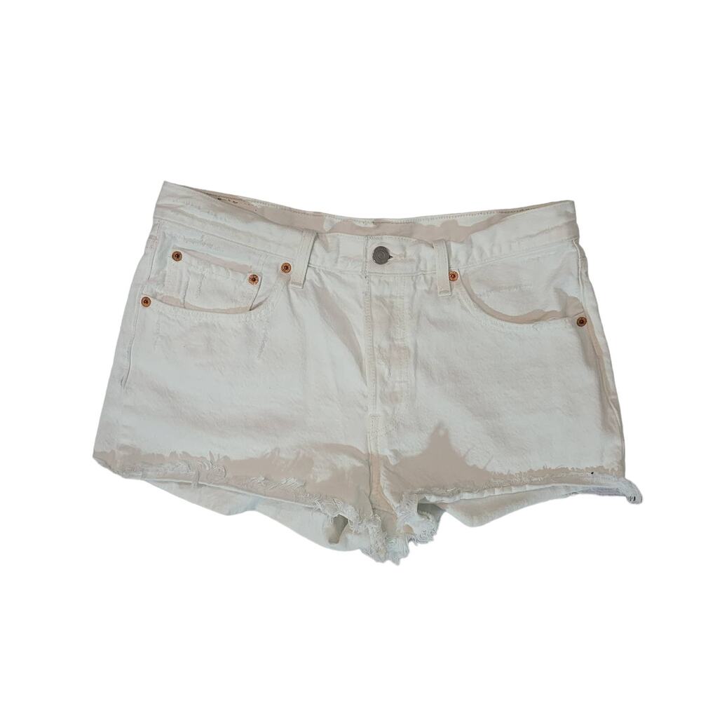 Levi's 501 Size 30  White Cut Off Light Distressed Jean Shorts‎ Button Fly